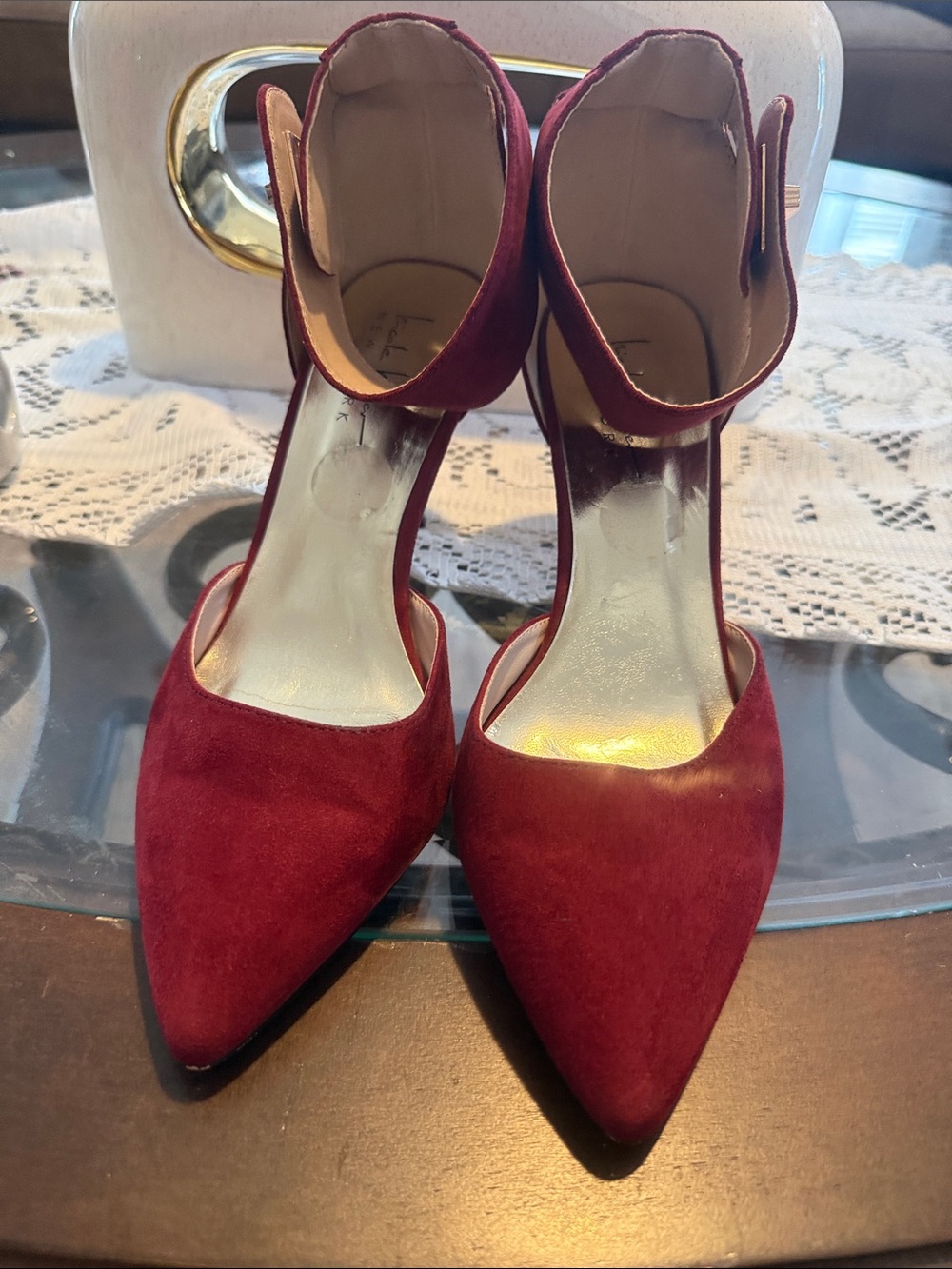 Nicole Miller Burgundy Pointed Ankle-Strap Heels